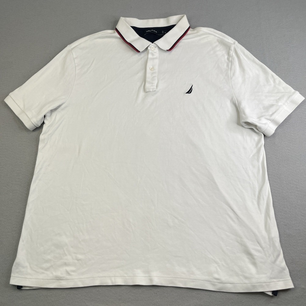 Nautica Polo Shirt Mens XL White Short Sleeve Golf Preppy Casual